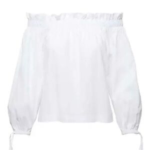 Banana Republic White Ruffled 3/4 Sleeve Blouse